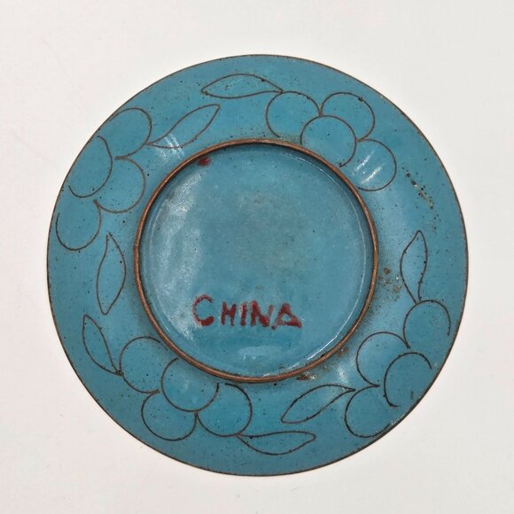 Cloisonné Prunus Brass Trinket Dish Set 3 Plum Blossom Enamel Plates 4″ - Picture 5 of 7